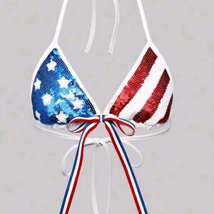 ROMWE Blue and Red Sequin Bikini